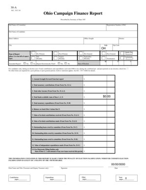 Ohio Campaign Finance Report Form 30-A