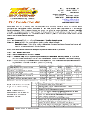 US to Canada Vehicle Import Checklist