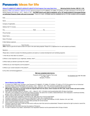 Panasonic Projector Free Lamp Claim Form