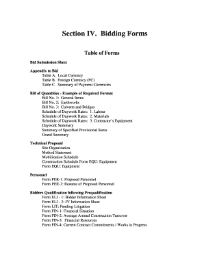 Bid Submission Sheet