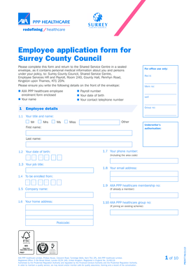 Employee Application Form for AXA PPP Healthcare