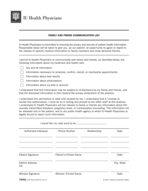 IU Health Physicians Family and Friend Communication Authorization