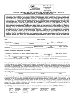 Student’s Application for Participation in Interscholastic Athletics