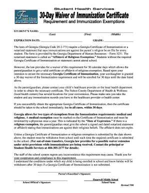 Georgia Immunization Waiver Form