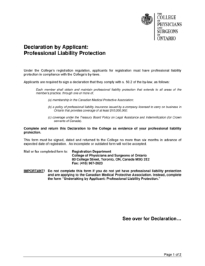 Declaration by Applicant: Professional Liability Protection