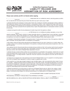 Certified Diver Experience Liability Release