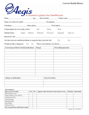 Current Health History Form