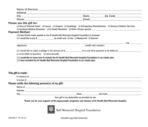 IU Health Ball Memorial Hospital Donation Form