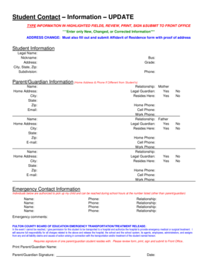 Student Contact Information Update Form