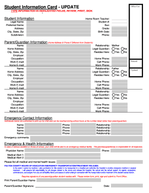 Student Information Card