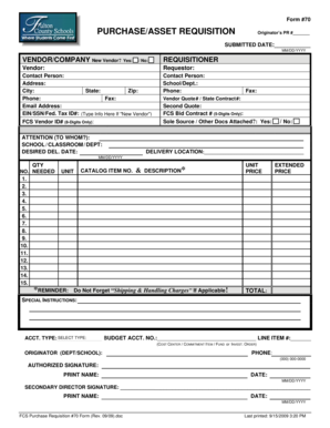 Form 70 Purchase Requisition