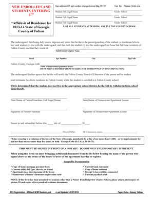 Georgia Affidavit of Residence for Students