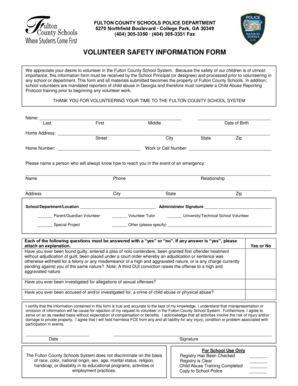 Fulton County Schools Volunteer Safety Information Form