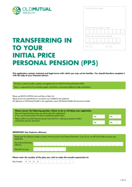 Initial Price Personal Pension Transfer Application