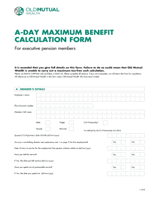 Executive Pension Maximum Benefit Calculation Form
