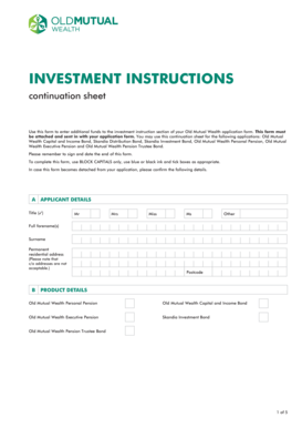 Old Mutual Wealth Investment Instructions Continuation Sheet