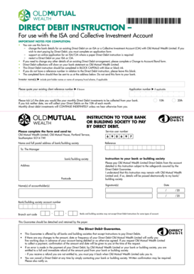 Direct Debit Instruction for ISA and Collective Investment Account