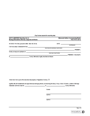 Minnesota Quit Claim Deed Reserving Lien