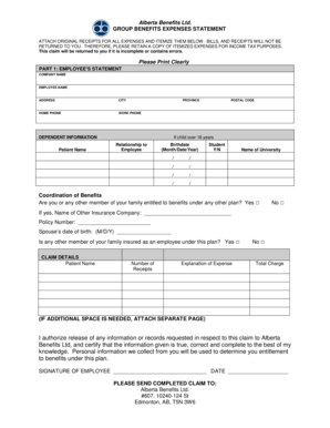 Alberta Benefits Group Expenses Statement