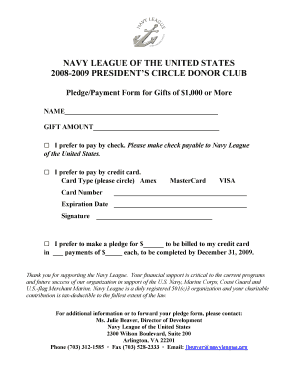 Navy League Donor Pledge Form