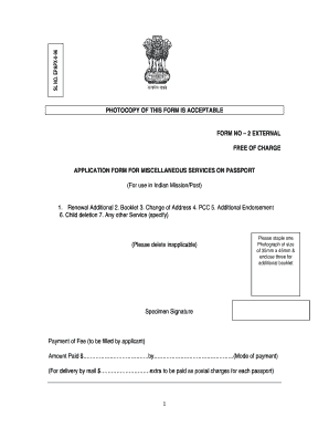 Application Form for Miscellaneous Services on Passport