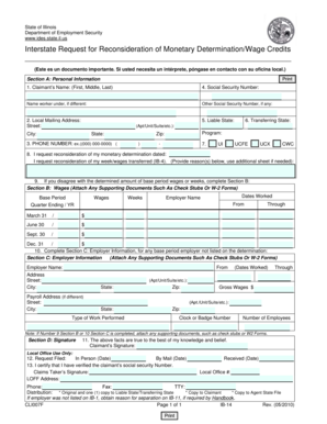 Interstate Request for Reconsideration of Monetary Determination/Wage Credits