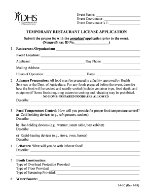 Temporary Restaurant License Application