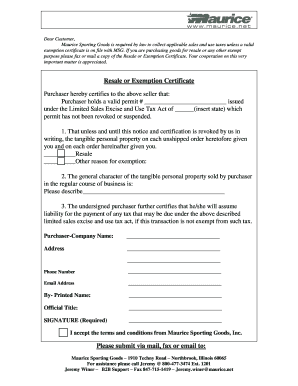 Resale or Exemption Certificate