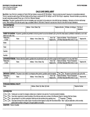 Wisconsin Child Care Enrollment Form