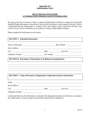Delta Dental Authorization Form