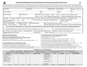 Tulsa Health Department Influenza and Pneumococcal Data Entry Form