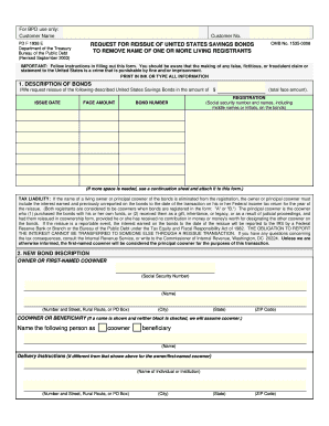 Request for Reissue of United States Savings Bonds