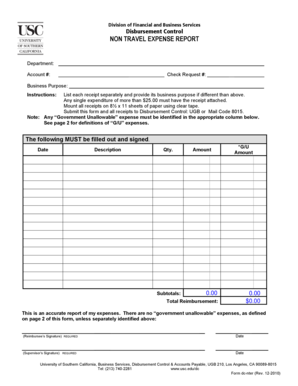 University of Southern California Non Travel Expense Report