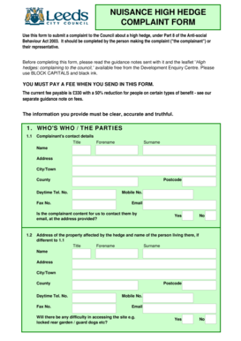 UK High Hedge Complaint Form
