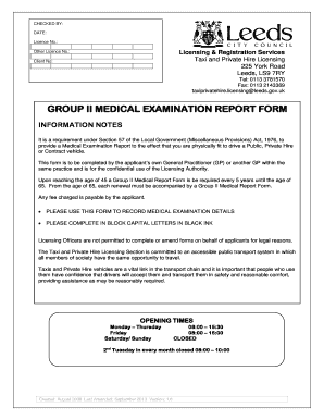Group II Medical Examination Report Form