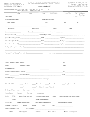 Fillable Online Questionnaire PDF - Buffalo Amherst Allergy Home Fax ...