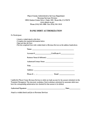 Placer County Bank Debit Authorization