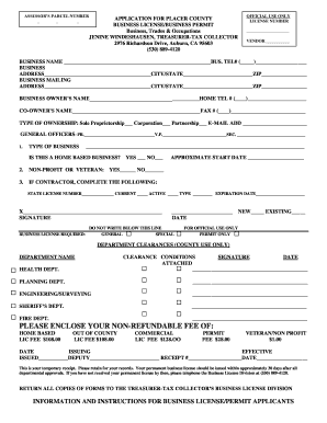 Placer County Business License Application