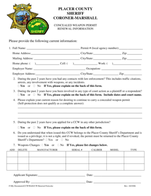 Placer County Concealed Weapon Permit Renewal