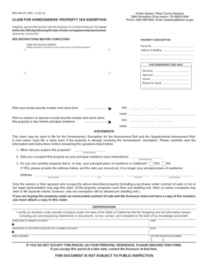 California Homeowners’ Property Tax Exemption Form