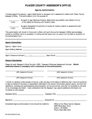 Placer County Agency Authorization Form