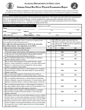 Alabama School Bus Driver Physical Examination Report