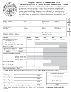 Oregon Certificate of Immunization Status