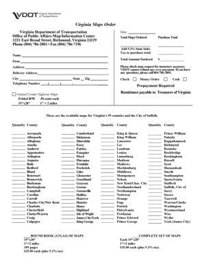 Virginia Maps Order Form