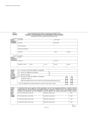 New Hampshire Elderly and Disabled Tax Deferral Application
