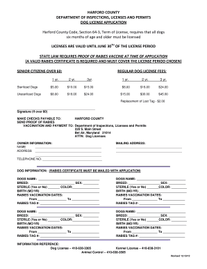 Harford County Dog License Application