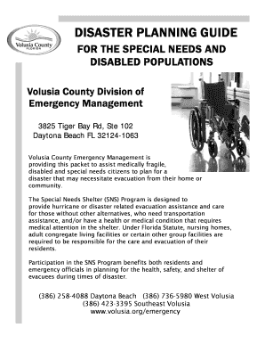 Volusia County Special Needs Shelter Application