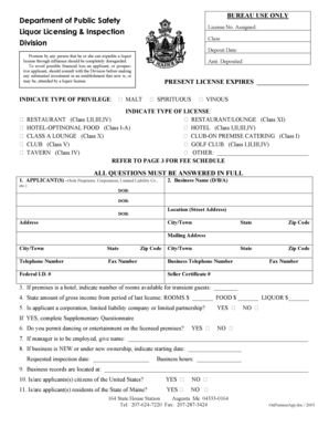 Maine Liquor License Application