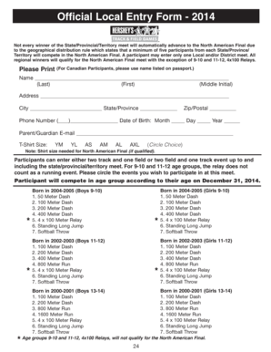 Hershey's Track & Field Games Local Entry Form