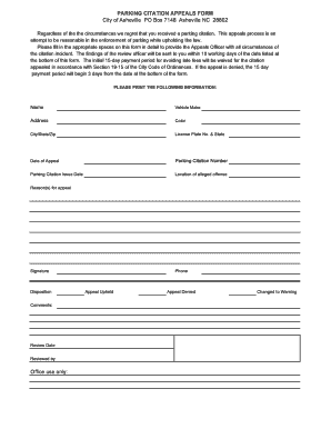 Parking Citation Appeal Form